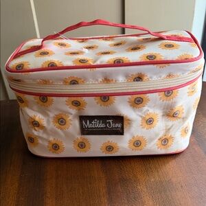 Matilda Jane Sunflower Print Cosmetic Bag with Coral Trim NWT